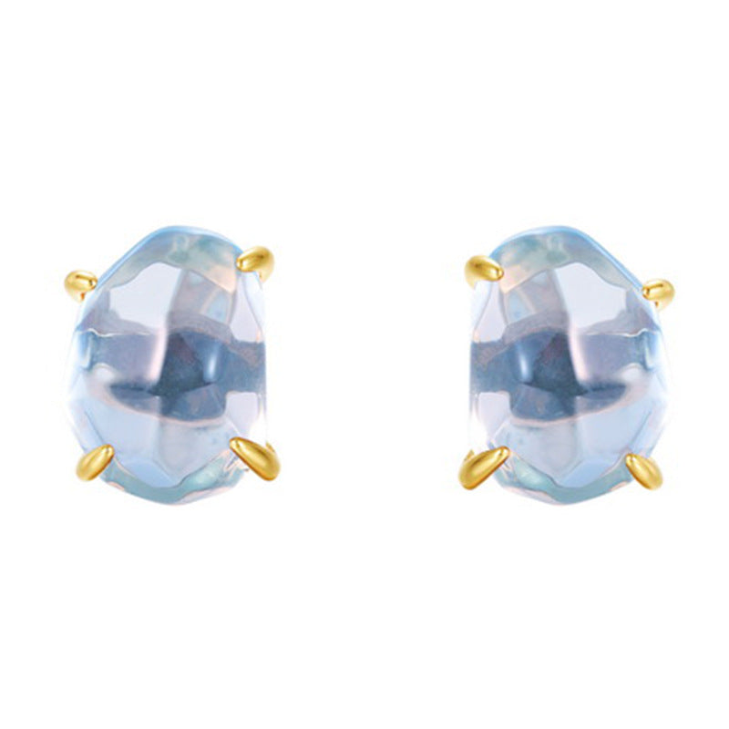 Natural Pink Purple Crystal Four-Claw S925 Sterling Silver Stud Earrings for Women XXE0003