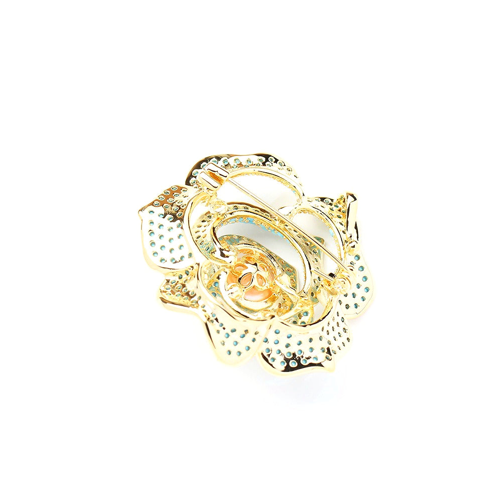 Luxury natural freshwater pearl brooch adorned with cubic zirconia blue rose, versatile pin brooch for daily outfits, popular brooches for women as practical jewelry gift for her