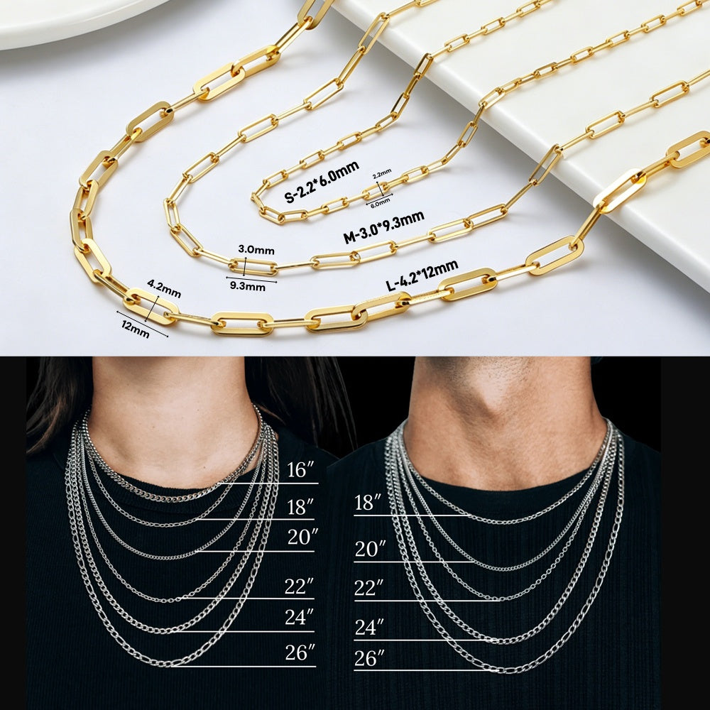 Paperclip Chain Necklace in 18K Gold Plated Sterling Silver For Men Women XXN0001