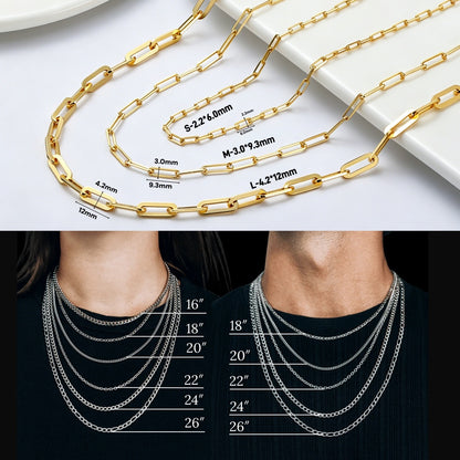 Paperclip Chain Necklace in 18K Gold Plated Sterling Silver For Men Women XXN0001