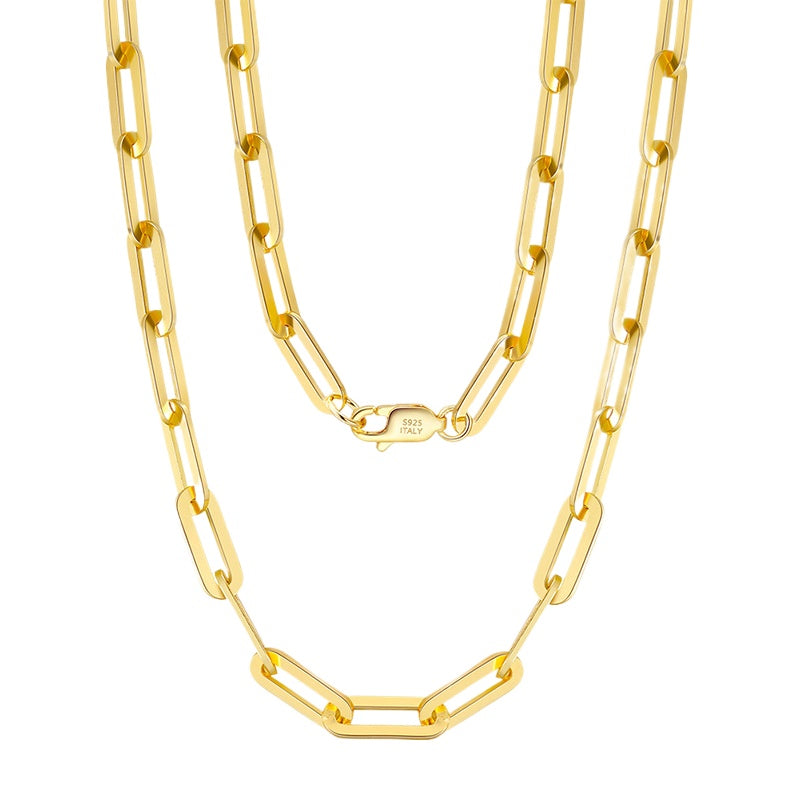 Womens necklace chain S925 sterling silver, paperclip necklace gold 18k & 14k gold plated unisex paper clip chain jewelry