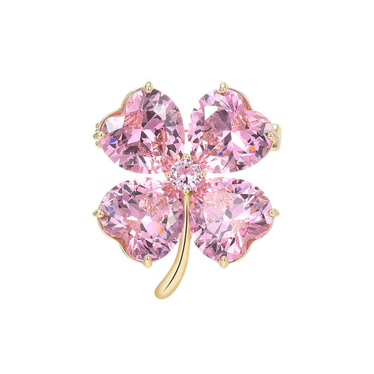 Four-leaf Clover Brooch Pin,Pink Crystal XXB007