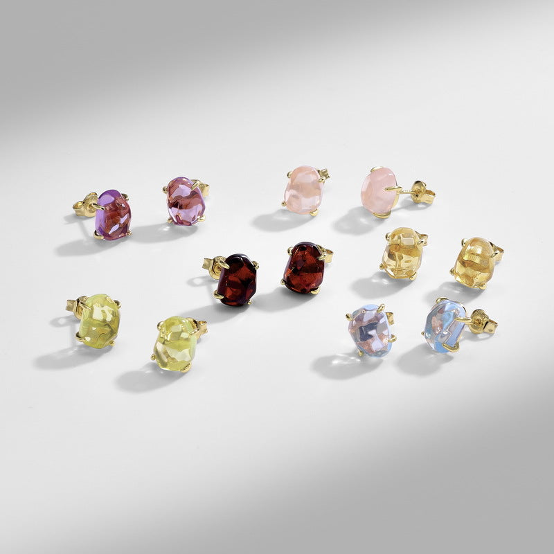 Natural Pink Purple Crystal Four-Claw S925 Sterling Silver Stud Earrings for Women  XXE0003