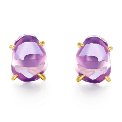 Natural Pink Purple Crystal Four-Claw S925 Sterling Silver Stud Earrings for Women  XXE0003
