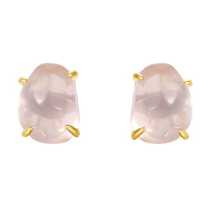 Natural Pink Purple Crystal Four-Claw S925 Sterling Silver Stud Earrings for Women  XXE0003