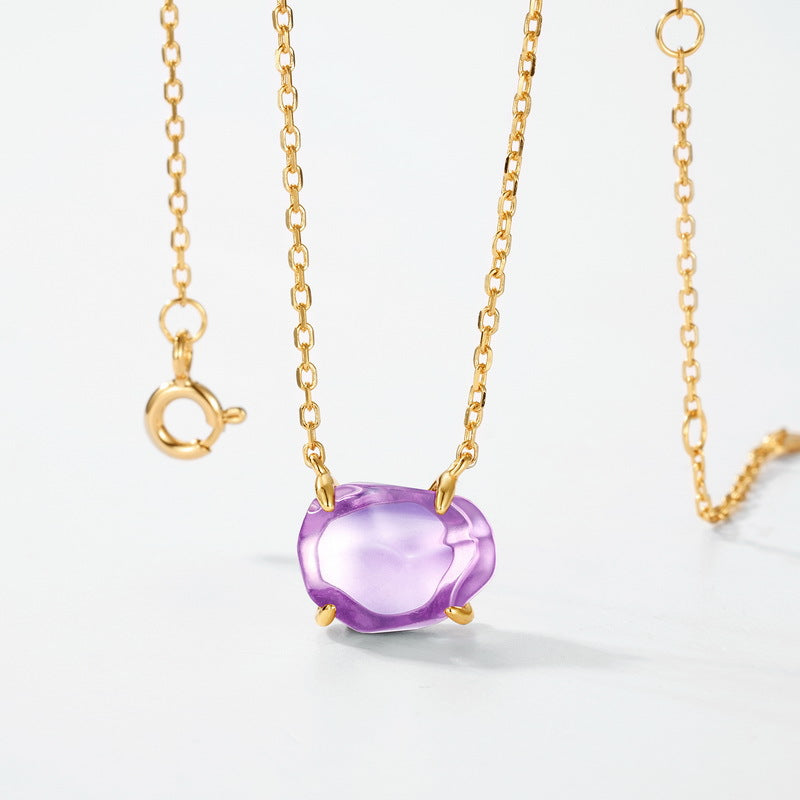 Natural Pink Purple Crystal Four-Claw S925 Sterling Silver Pendant Necklace for Women  XXN0009