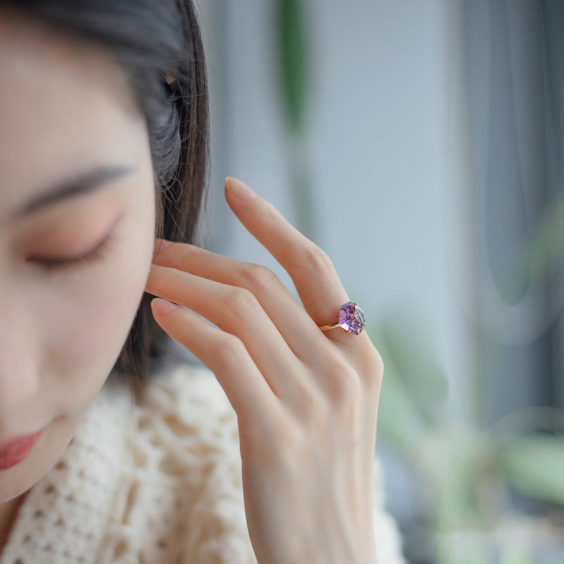S925 Sterling Silver Natural Crystal Ring for Women XXR0002