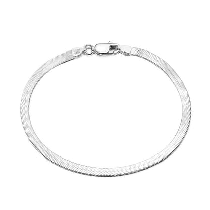 flat snake chain bracelet sterling silver 3mm platinum finish
