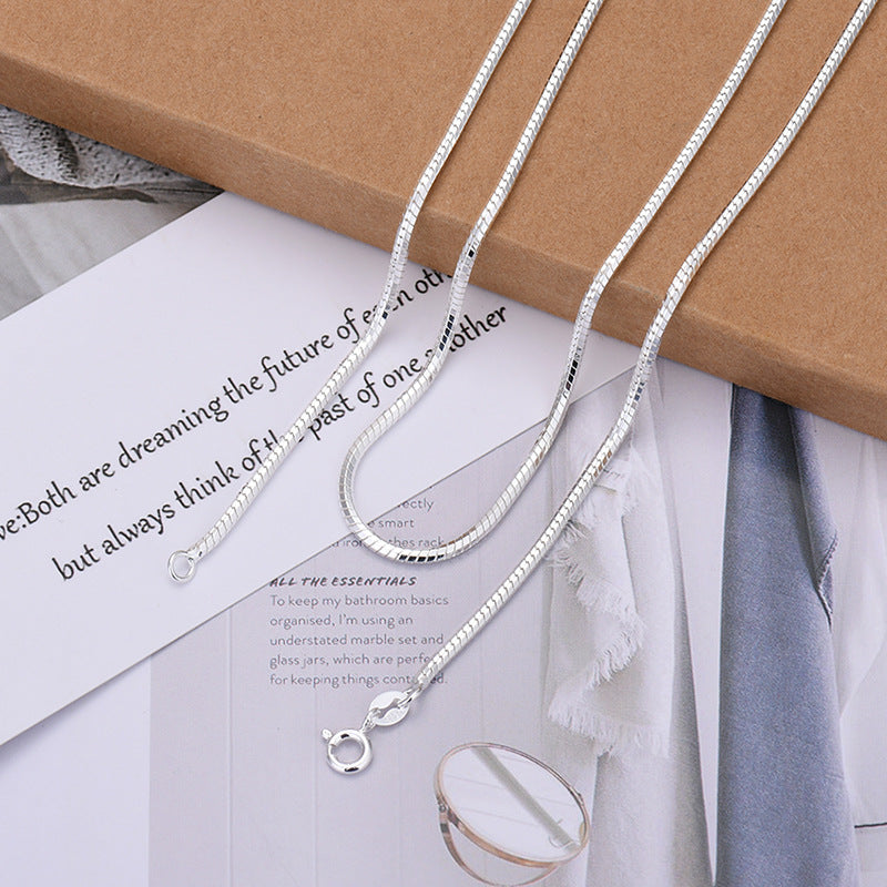 long silver snake chain necklace 1.5mm 100cm unisex layering