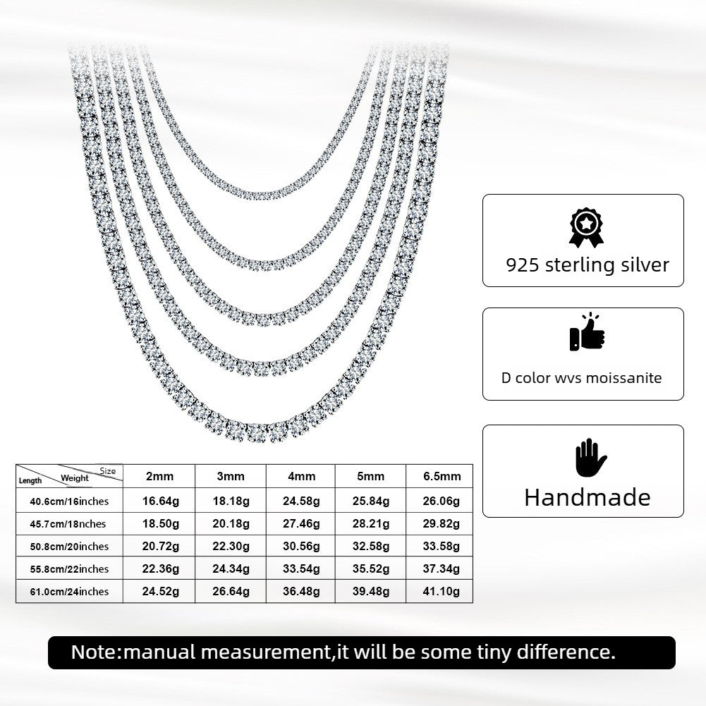 moissanite tennis necklace sterling silver 2mm to 6mm options