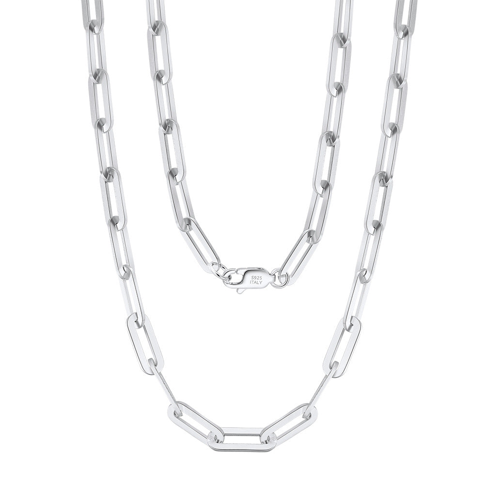 Woman necklace gold design, paperclip necklace white gold, solid S925 sterling silver womens necklace chain accessory