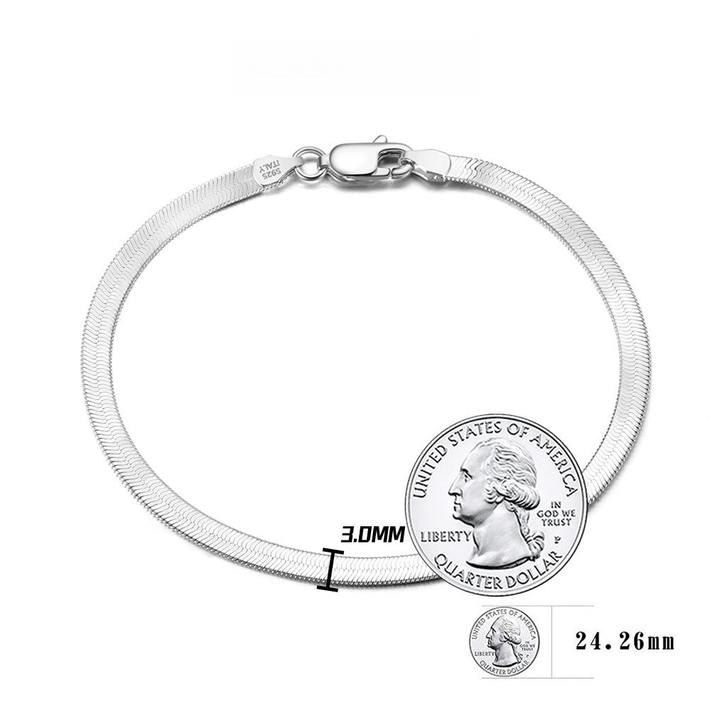 silver snake chain bracelet unisex snake flat chain Italian