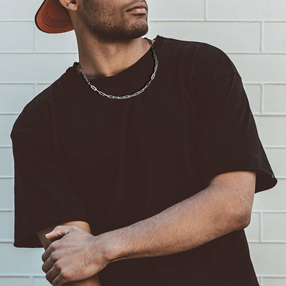 white gold men necklace paperclip necklace alternative mens necklace white gold plated finish